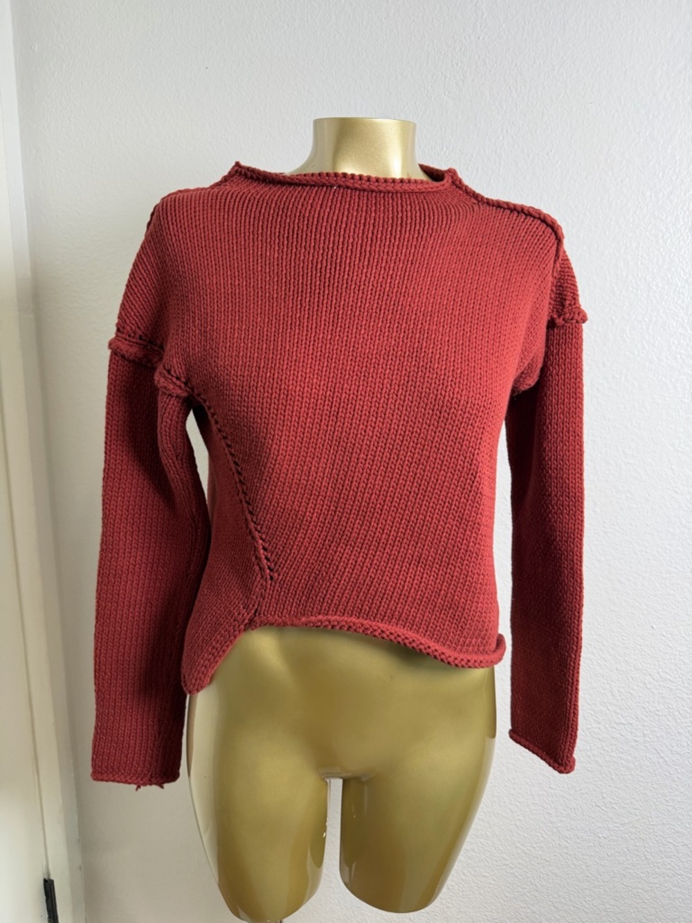 Zara KNIT Chunky Red Crew Neck Sweater M